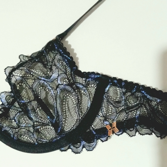 Savage Not Sorry Ultra Demi Unlined Lace Bra Iridescent Black Caviar 32B - Picture 7 of 8